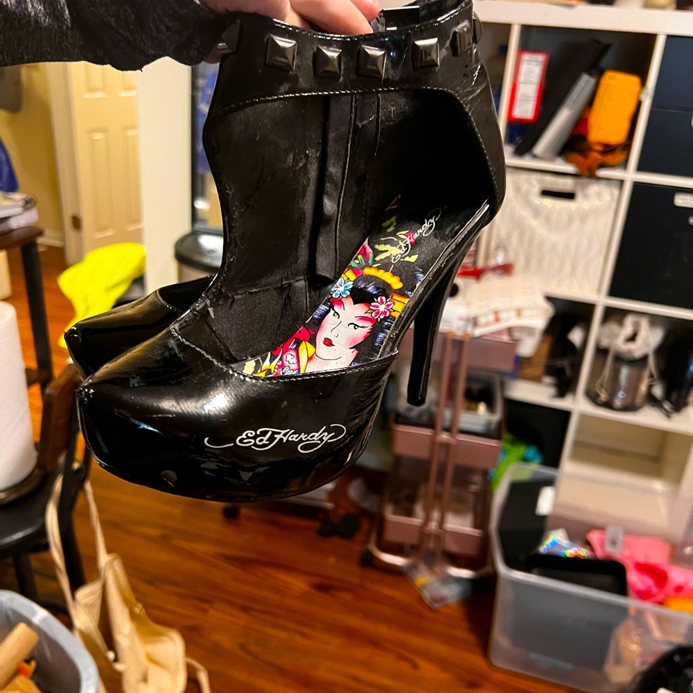 ED HARDY Geisha studded heels, Black